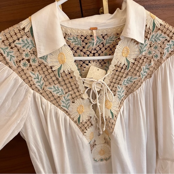 NWT Free People Chain Of Daisies Embroidered Ruffle Dress Tunic / Ivory Combo - Picture 9 of 13